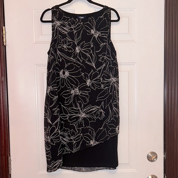 Chaps Asymmetrical Floral Dress Black/White SZ 14 NWT Lined Sheath Sheer - Picture 1 of 12